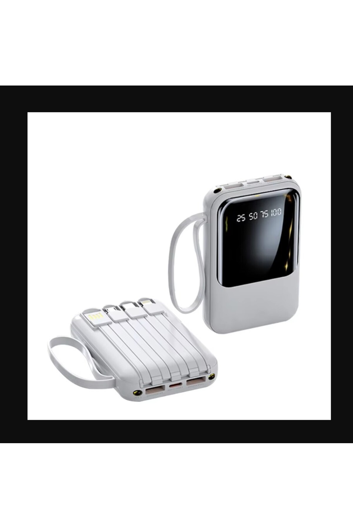 10.000mAh, USB-A Dahili Type-C, Mikro, Lightning Kablolu, LCD Taşınabilir Powerbank