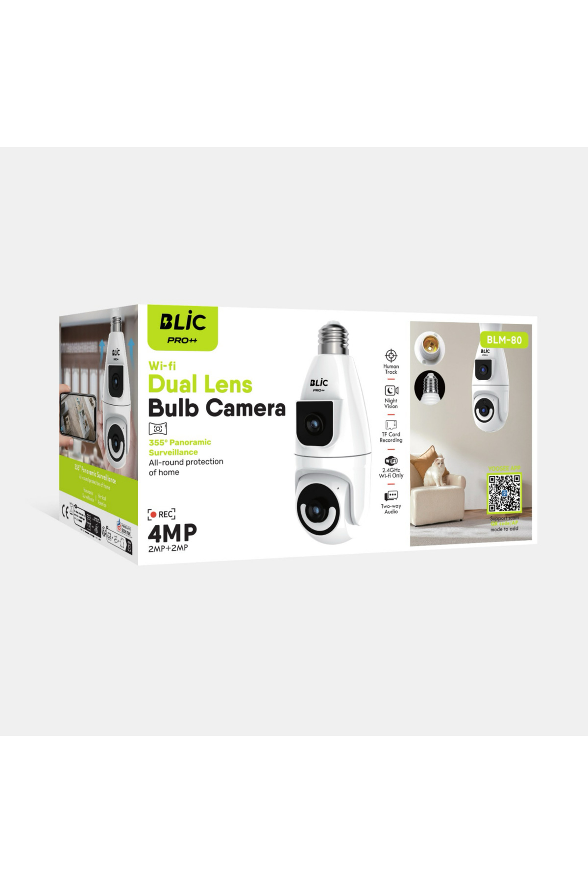 2.4G Wifi Bağlantılı 1080p Çözünürlüklü 2+2 4mp Full HD Akıllı Ampul Kamera