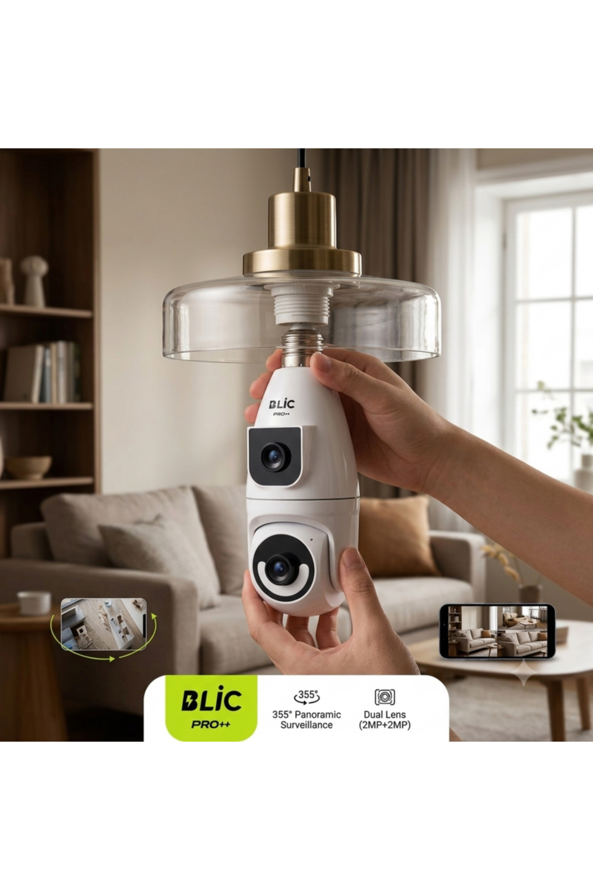 2.4G Wifi Bağlantılı 1080p Çözünürlüklü 2+2 4mp Full HD Akıllı Ampul Kamera