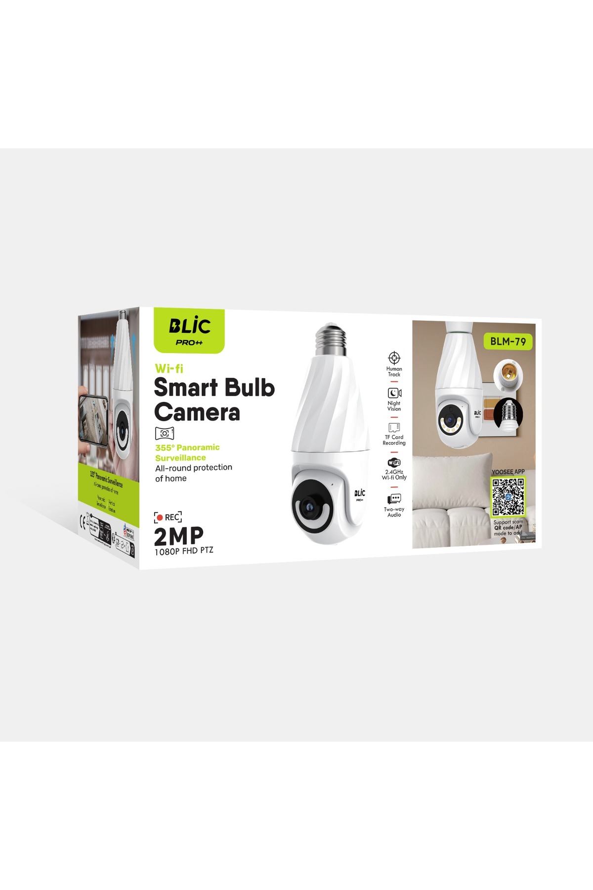 2.4G Wifi Bağlantılı 1080p Çözünürlüklü 2mp Full HD Akıllı Ampul Kamera
