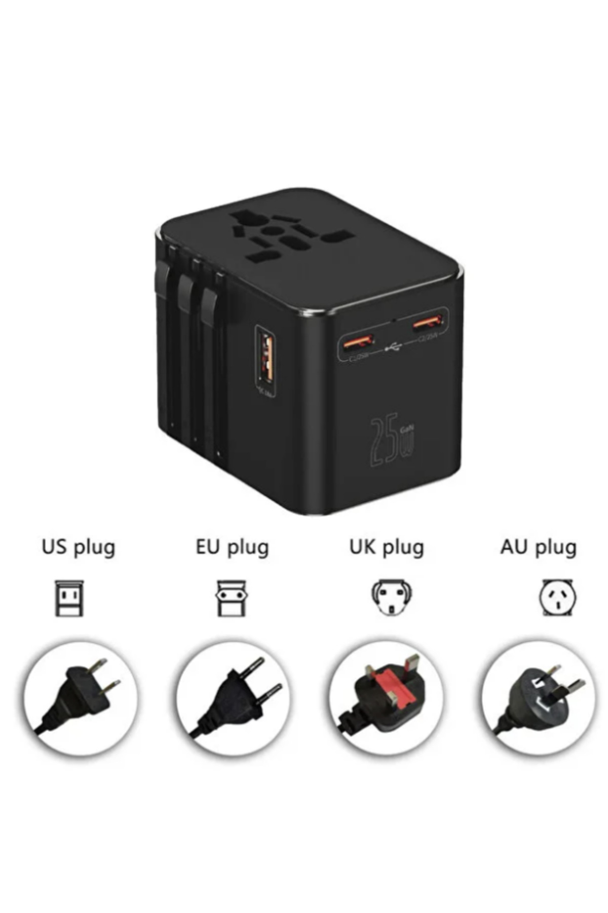25w Evrensel Seyahat Şarj Adaptörü Fiş Priz Dönüştürücü /1xusb/2xtype-c/1xac
