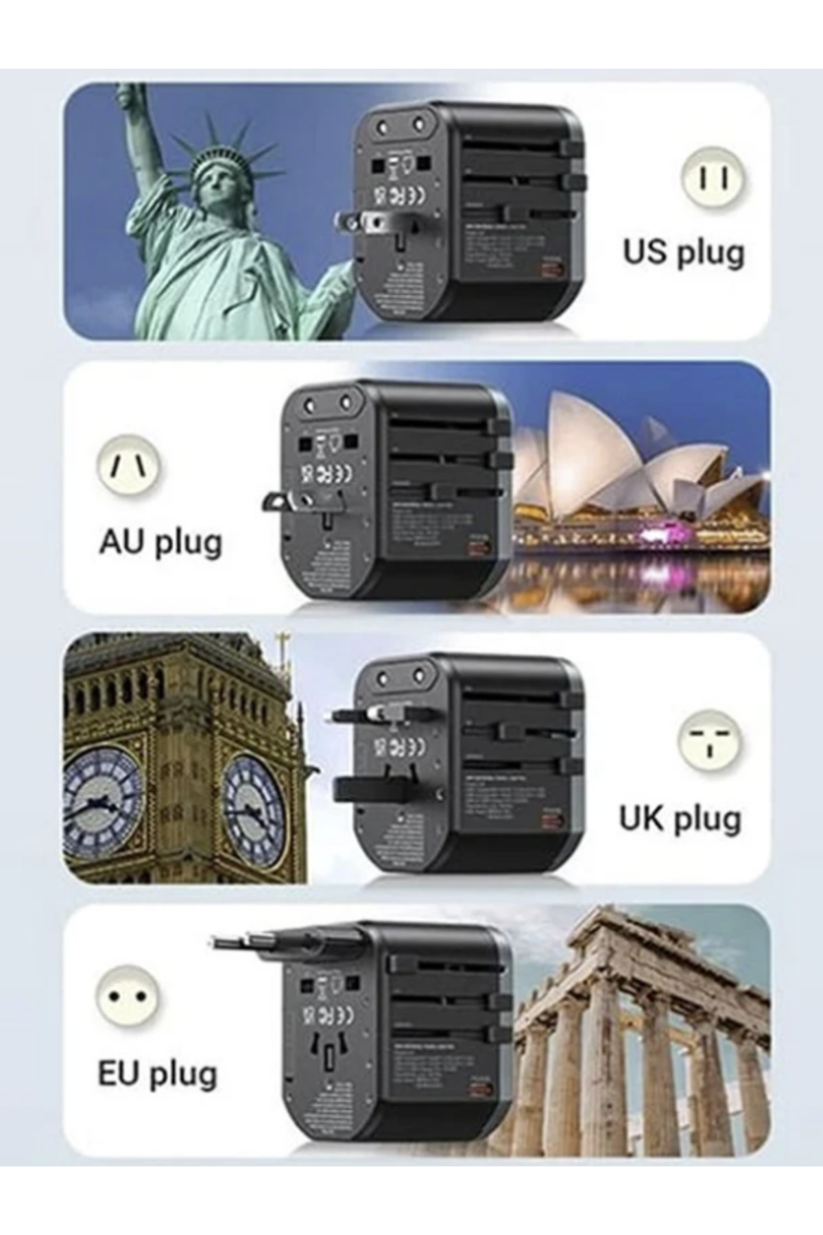 25w Evrensel Seyahat Şarj Adaptörü Fiş Priz Dönüştürücü /1xusb/2xtype-c/1xac