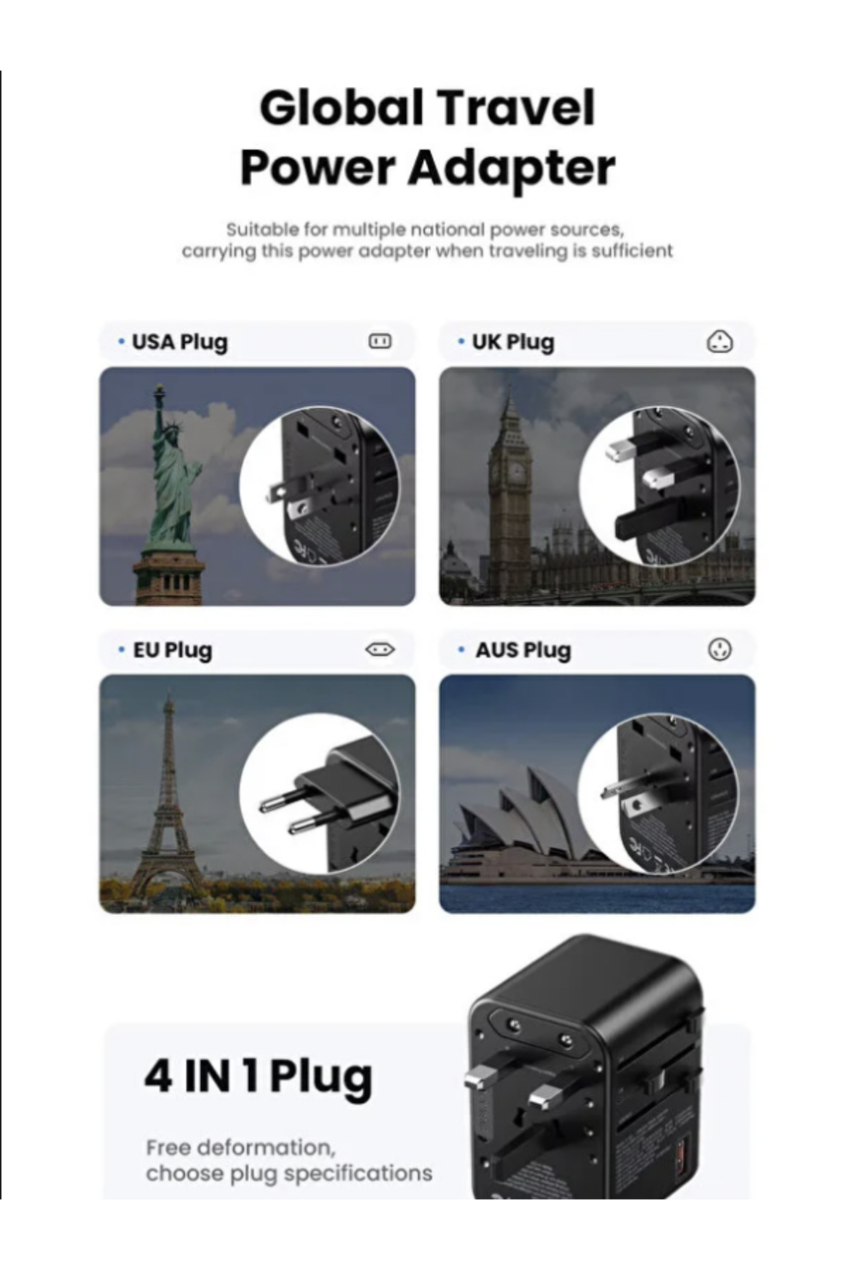 25w Evrensel Seyahat Şarj Adaptörü Fiş Priz Dönüştürücü /1xusb/2xtype-c/1xac