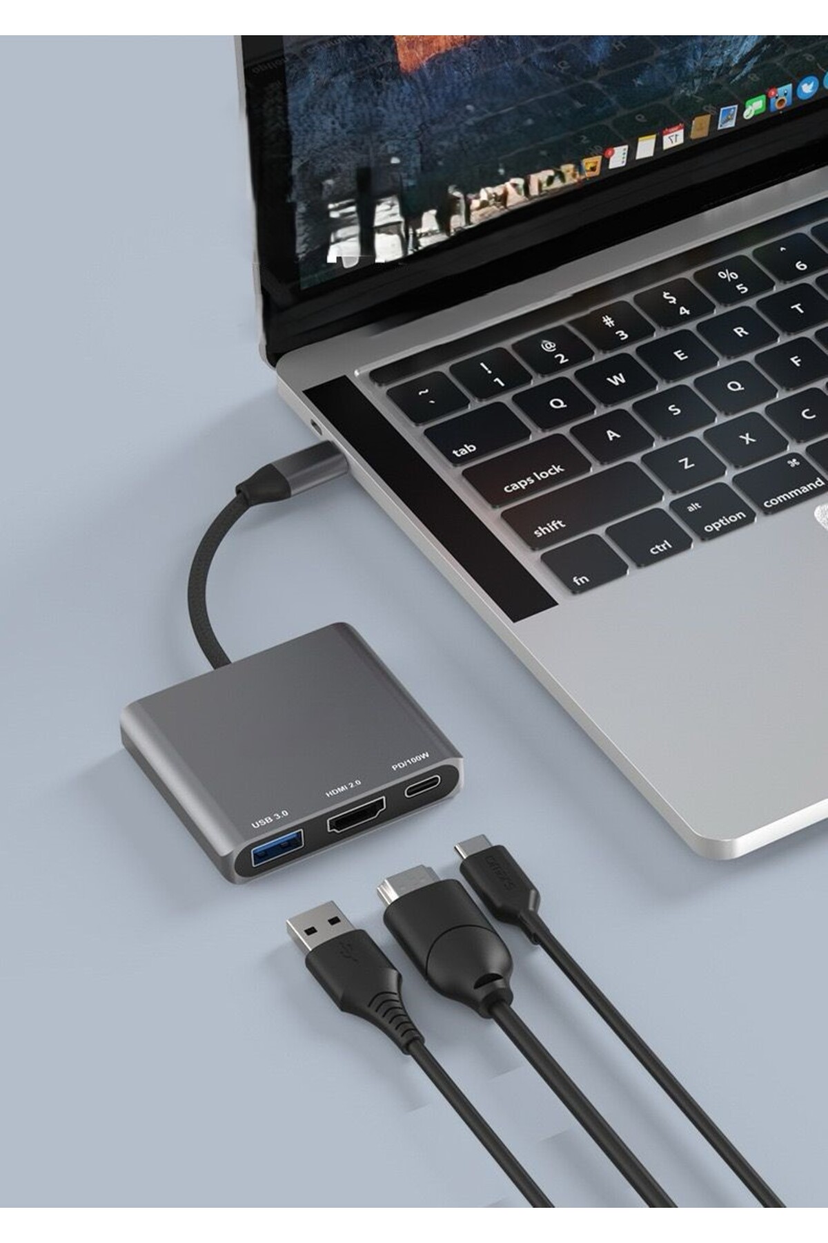 3 in 1 1x USB 1x HDMI 1x Type-C Çıkışlı USB C Hub Çoklayıcı Görüntü ve Veri Aktarıcı