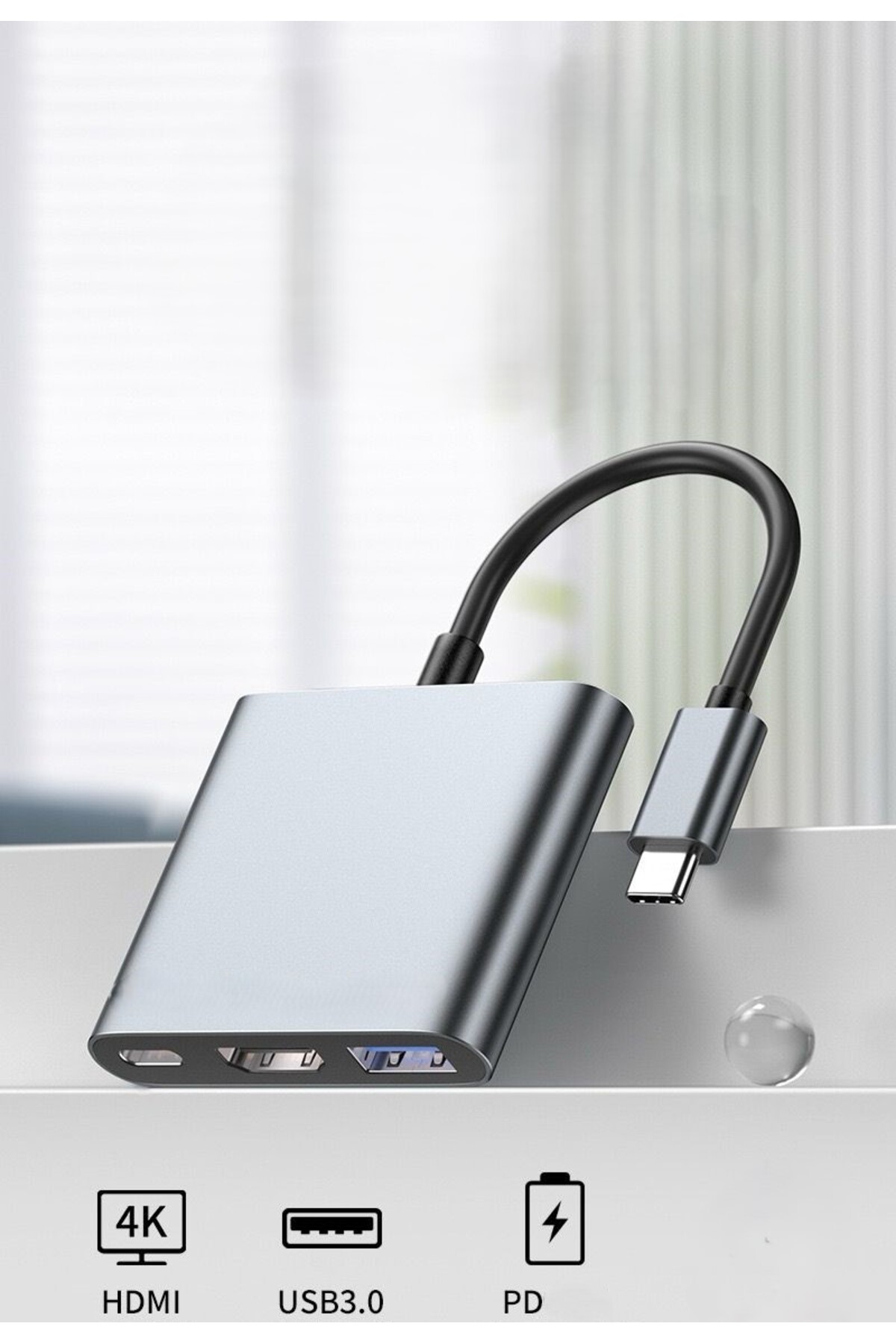 3 in 1 1x USB 1x HDMI 1x Type-C Çıkışlı USB C Hub Çoklayıcı Görüntü ve Veri Aktarıcı