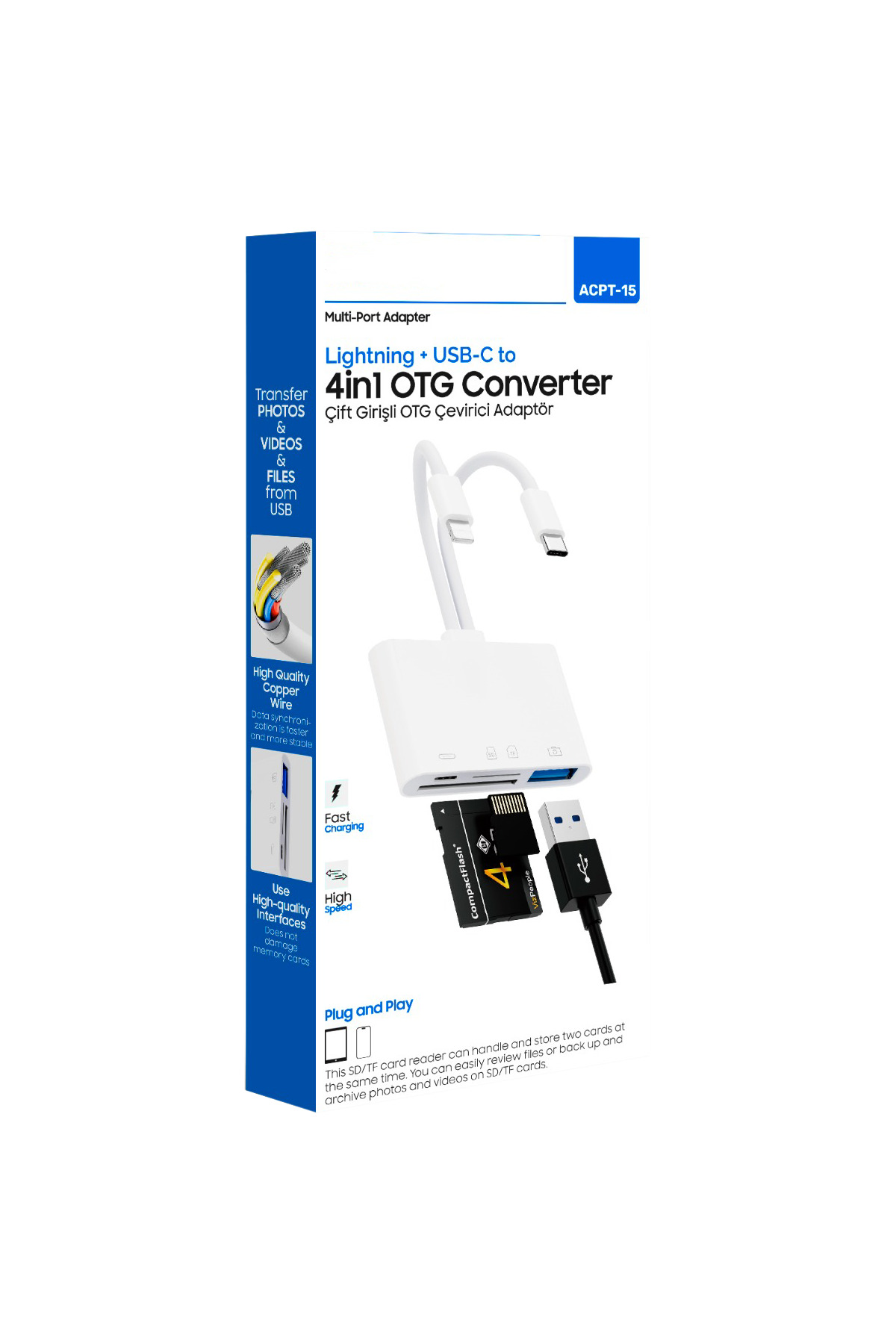 4in1 Lightning + Type-C to OTG Çevirici Hızlı Şarj ve Veri Aktarımı SD/TF/USB Çoklu Port Adaptör