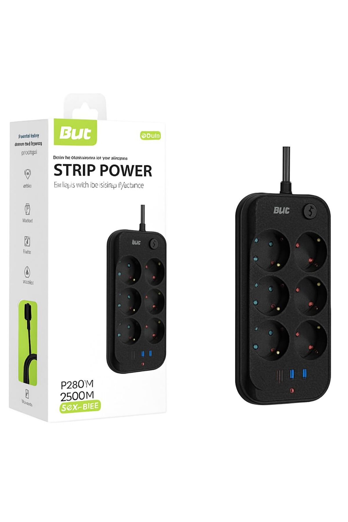 6'lı Çoklu Priz–2 USB+1 Type-C Hızlı Şarj Girişli,Termal Akım ve Çocuk Korumalı, Uzatma Prizi