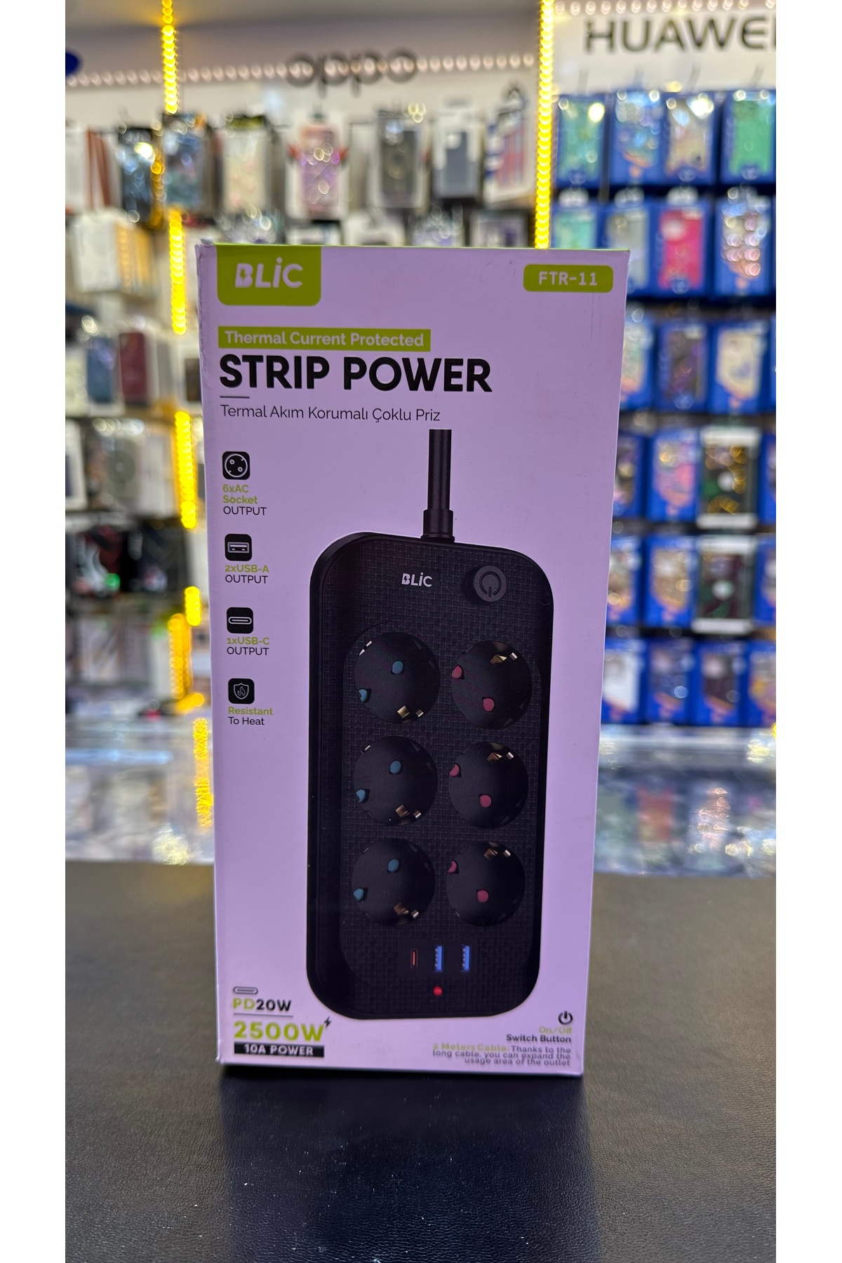 6'lı Çoklu Priz–2 USB+1 Type-C Hızlı Şarj Girişli,Termal Akım ve Çocuk Korumalı, Uzatma Prizi
