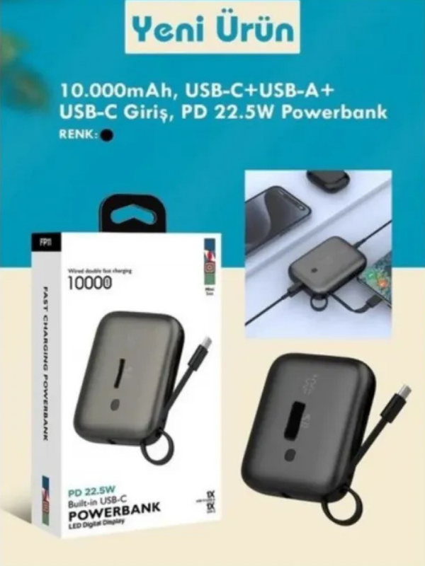 FP11 22.5W 10.000 Mah USB-C+USB-A+USB-C Giriş Powerbank Hızlı Şarj Cihazı 10000