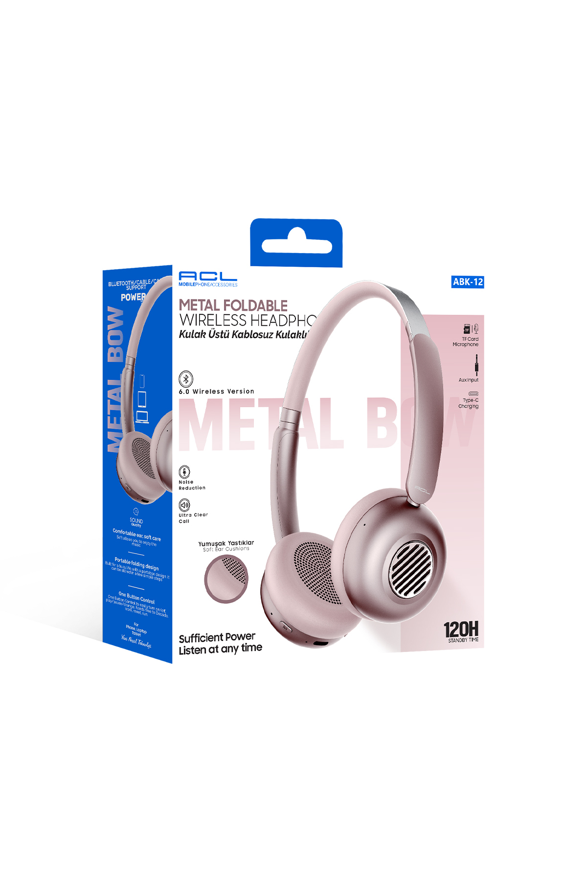 ABK-12 Metal Katlanabilir Bluetooth 6.0 Kulak Üstü Kulaklık – 15 Saat Çalma ve TF Kart Destekli