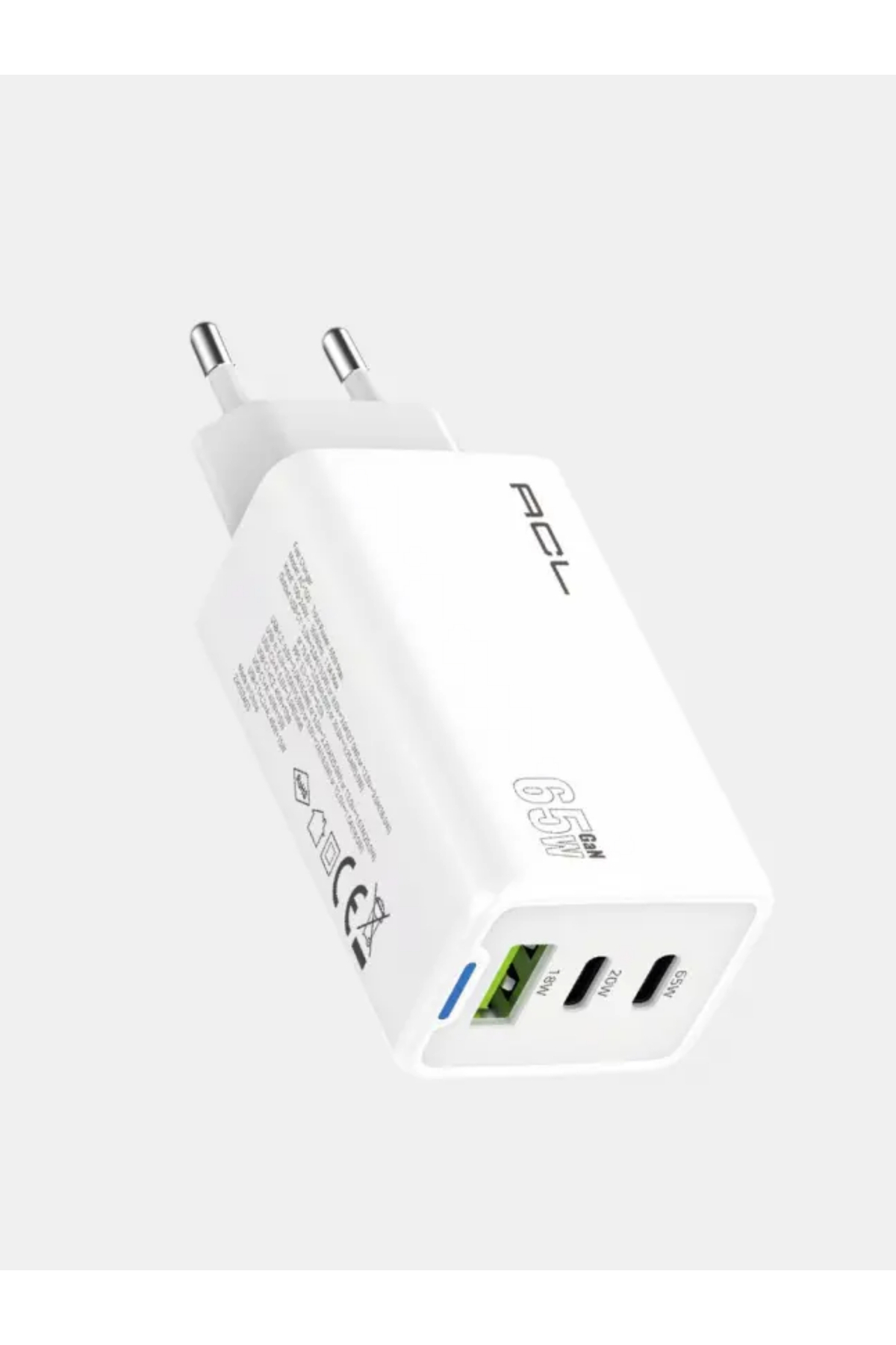 AC-100 65Watt, 1xUSB-A 2xUSB-C, LED Işıklı Duvar Şarj Aleti
