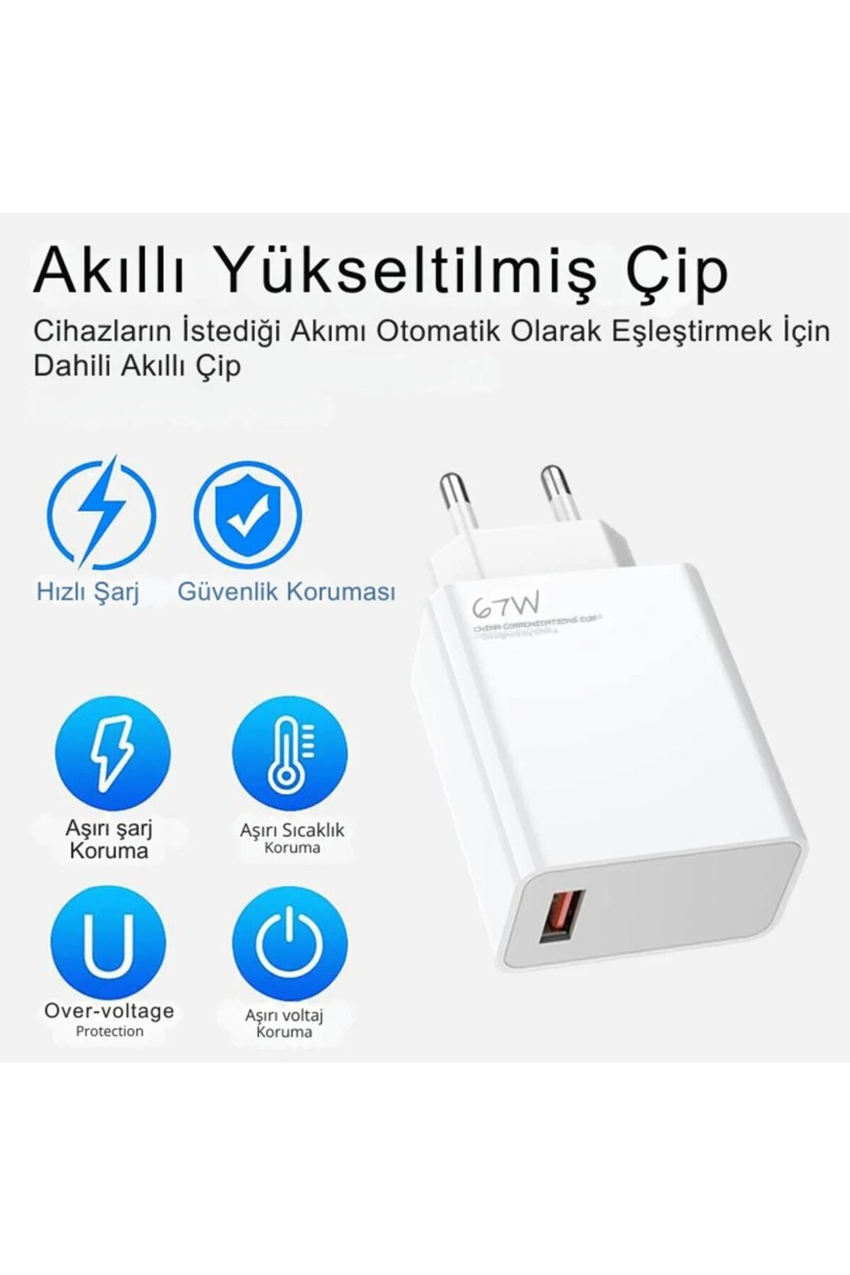 AC-107 67Watt, 1xUSB-A 1metre USB-A to USB-C Kablolu Duvar Şarj Aleti