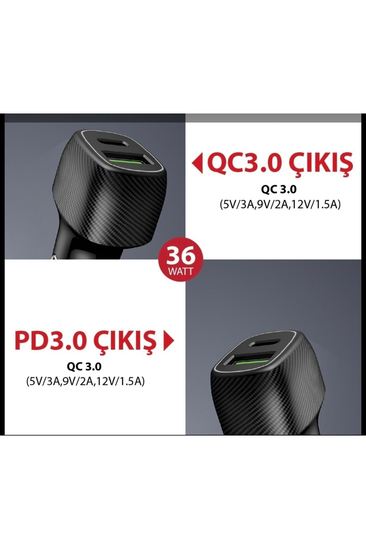 AC-93 48W PD 30W Çift Port Hızlı Araç Şarj Cihazı + Type-C Lightning Kablo