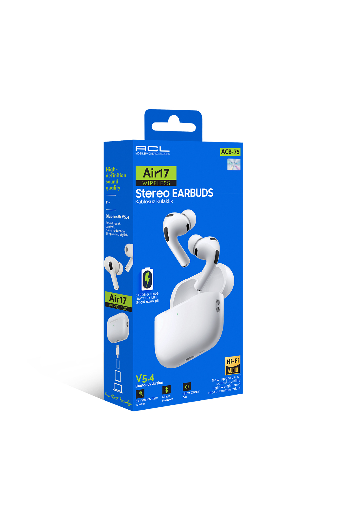 ACB-75 Air17 Serisi Bluetooth 5.4 Dokunmatik Kablosuz Kulaklık – Hi-Fi Ses ve Gürültü Azaltma