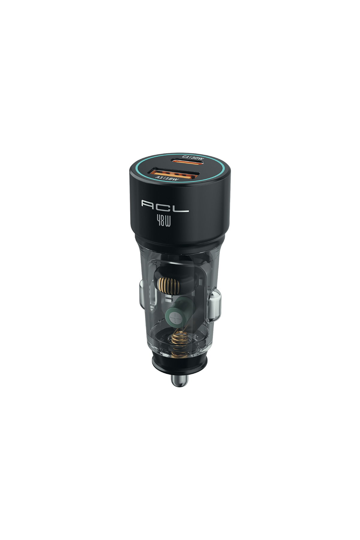 ACC-05 Hızlı Araç Şarj Cihazı 48W PD 30W + QC 18W Çift Çıkışlı Şeffaf Oto Şarj Başlığı