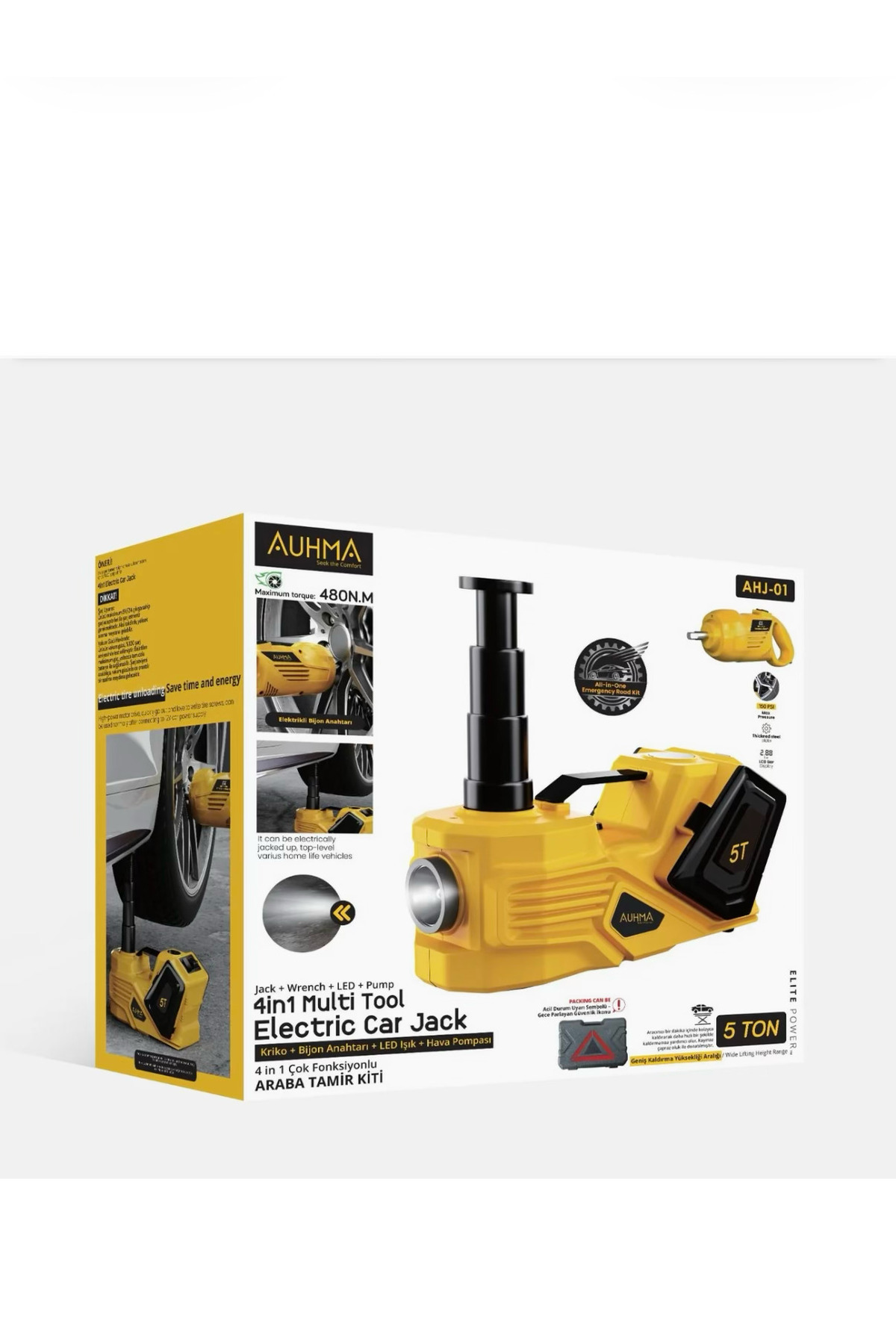AHJ-01 5 Ton Kaldırma Kapasiteli 4'ü 1 Arada;Kaldırma,Bijon Sökme,Fener ve Şişirme Araç Tamir Kiti