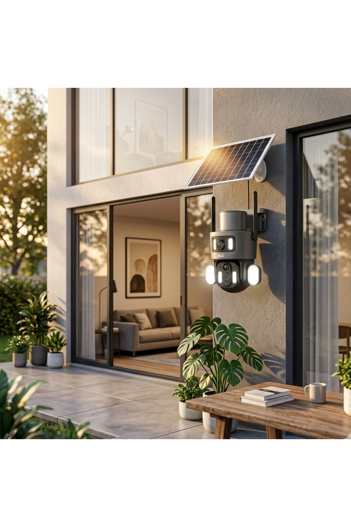 Al-NET 2.4G Wifi Bağlantılı, 8W Solar Panelli 3+3 6mp Full HD Akıllı IP Kamera