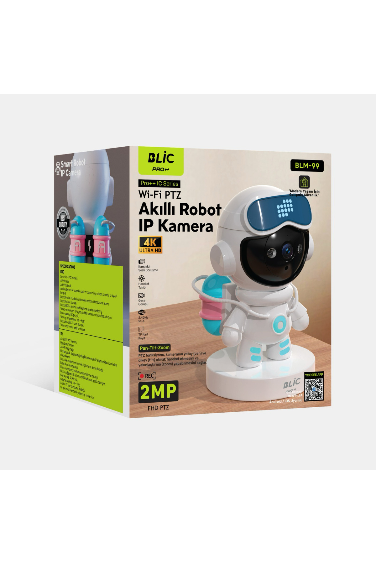 Al-NET 2.4g, Wifi PTZ 2mp Full HD Çift Yönlü İnterkomlu Akıllı Robot IP Kamera