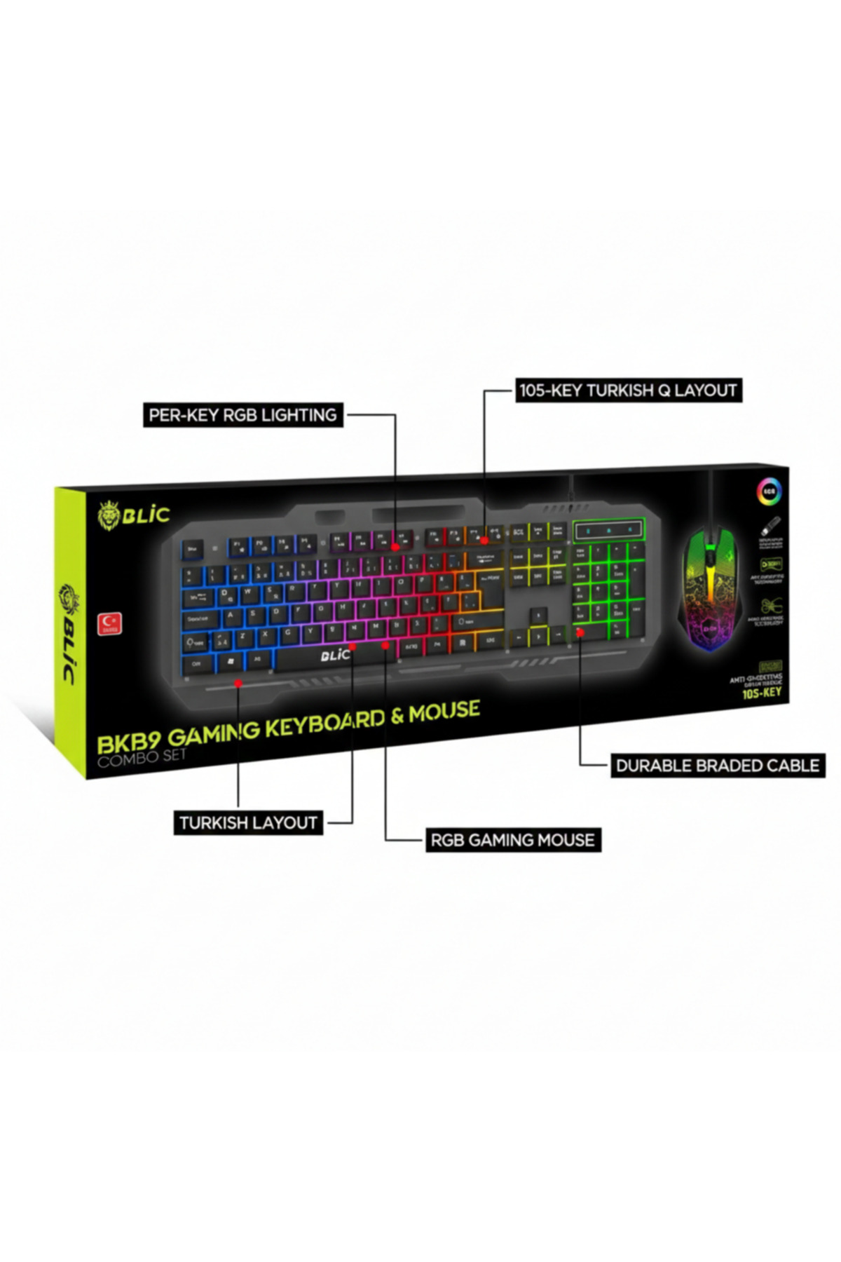 Al-NET Mekanik 105 Tuşlu | RGB LED Işıklı, Kablolu Oyun Klavyesi+Fare