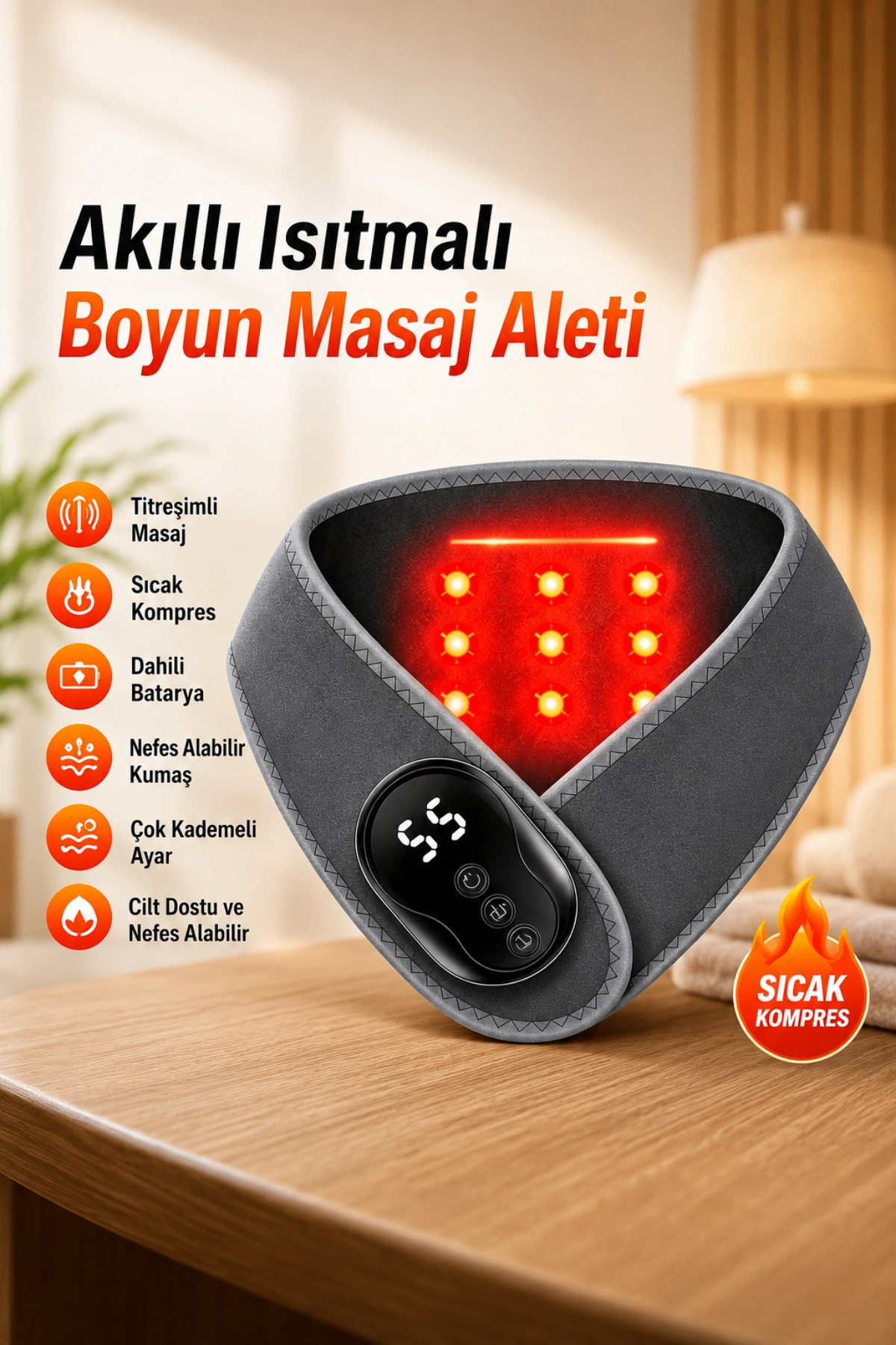 Auhma AMG41 Isı Teknolojili Boyun Masaj Aleti Terapi 5 Kademeli Termal Sıcak Kompres Kablosuz Masaj