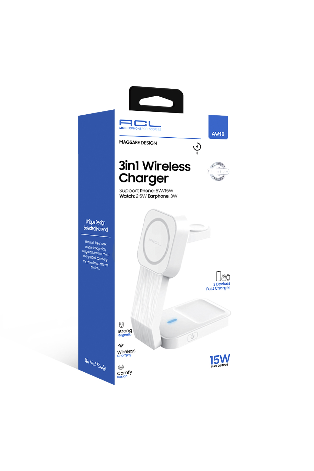 AW18 3in1, 15 Watt Mıknatıslı kablosuz Şarj Stand