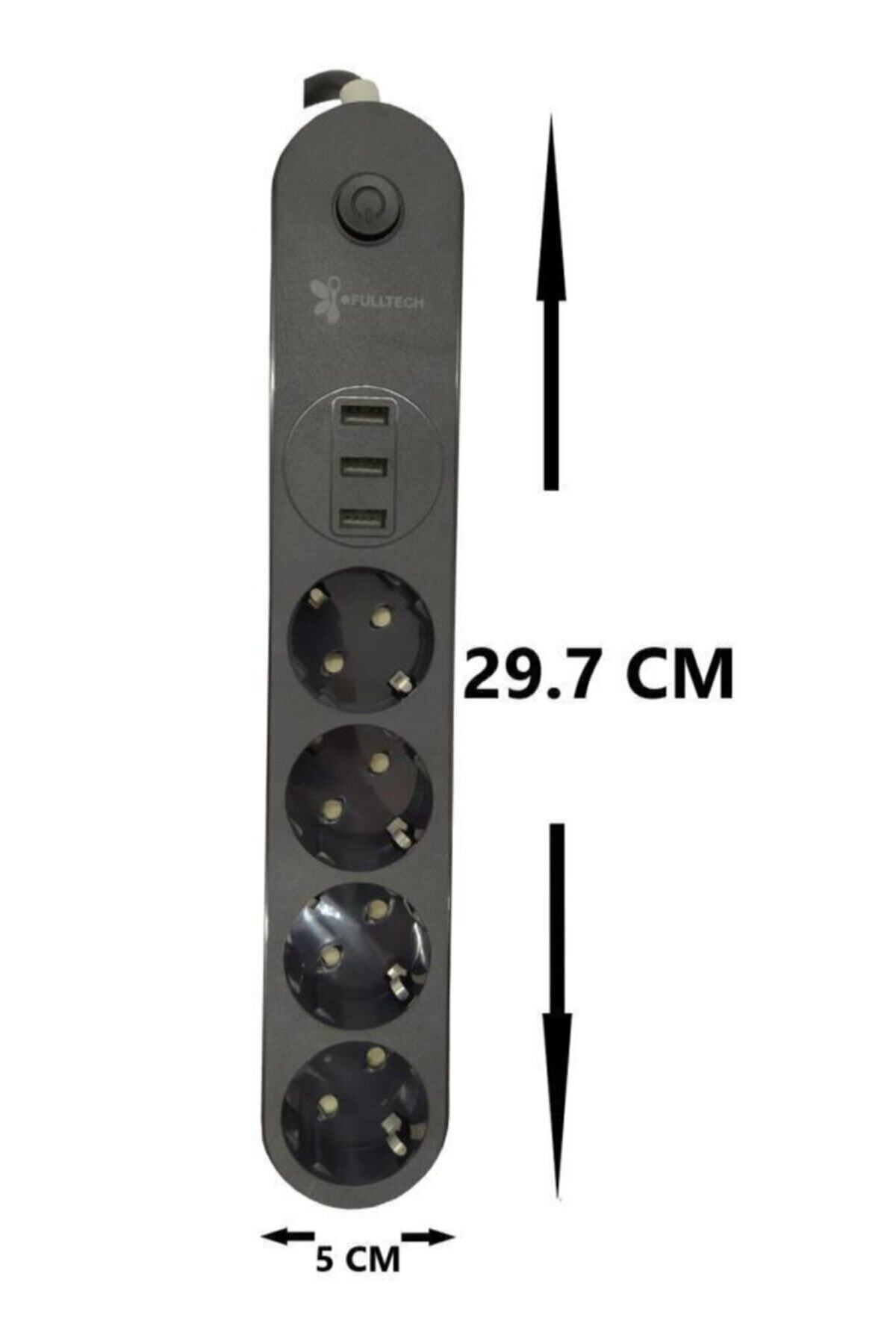 Ftr-01 4 Lü Siyah-gri-beyaz Anahtarlı 3 Usb Li Akım Korumalı Grup Priz 2 M