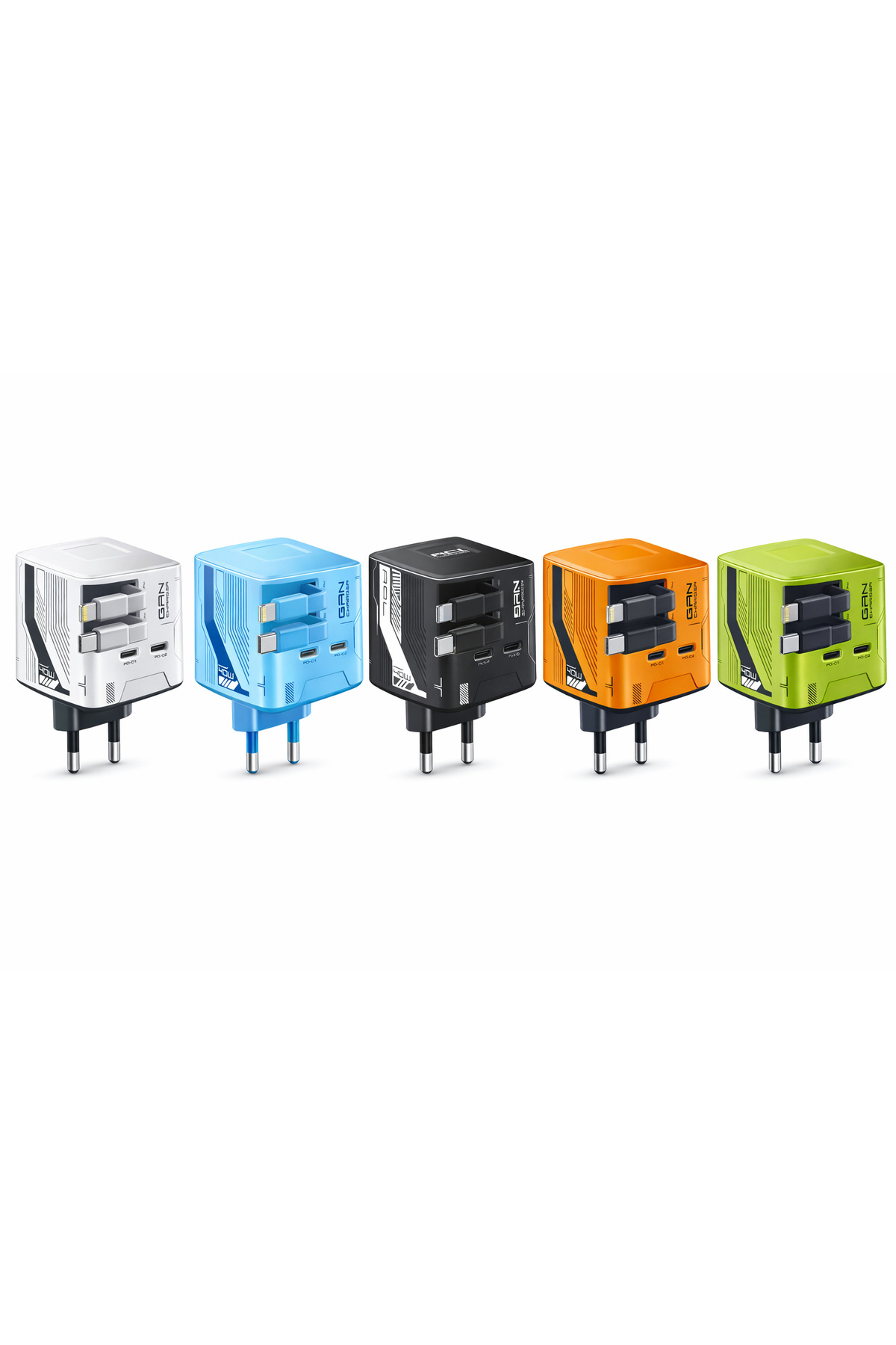 GaN PD 40W Hızlı Şarj Adaptörü Çoklu Çıkış USB-C Lightning Kablolu Hızlı Şarj Cihazı Ev Ofis Uyumlu