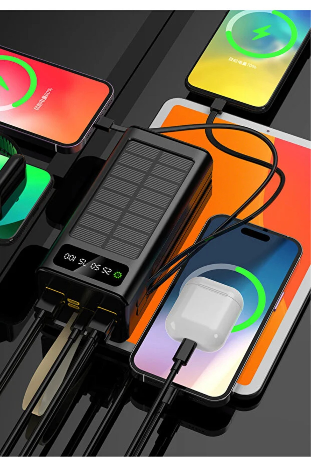 Lkp-46 4xUSB, 30.000mAh LCD Ekran, Kamp Işıklı Dahili USB, Lightning Type-C, Powerbank