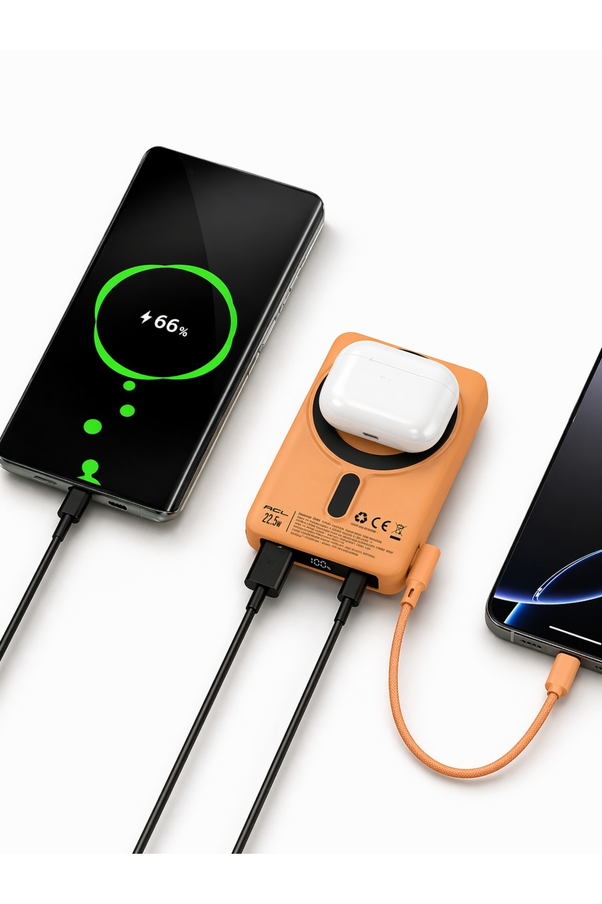 MagSafe 10000mAh Kablosuz Powerbank 22.5W PD Hızlı Şarj USB-C Dahili Kablolu