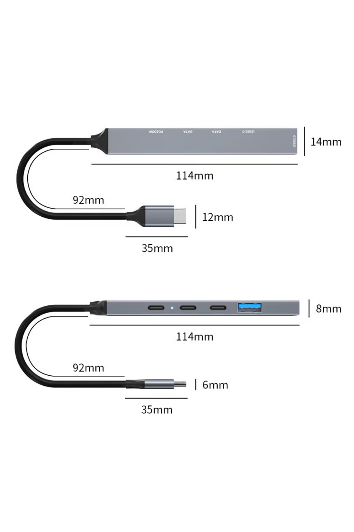 PD 100W 5in1 Type-C to USB Çoklayıcı Çevirici Hub 5 Port / 2xUSB / 3xType-C