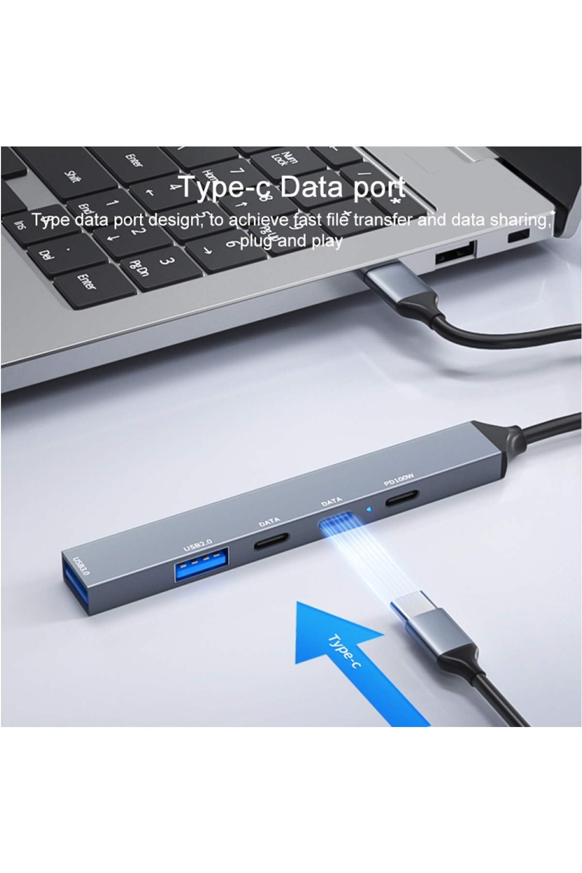 PD 100W 5in1 Type-C to USB Çoklayıcı Çevirici Hub 5 Port / 2xUSB / 3xType-C