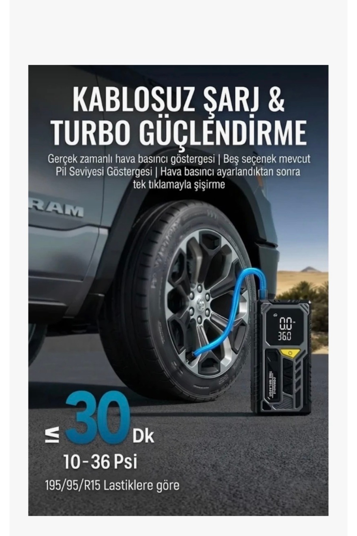 TAŞINABİLİR KOMPRESÖRLÜ HAVA POMPASI 4000 mAh